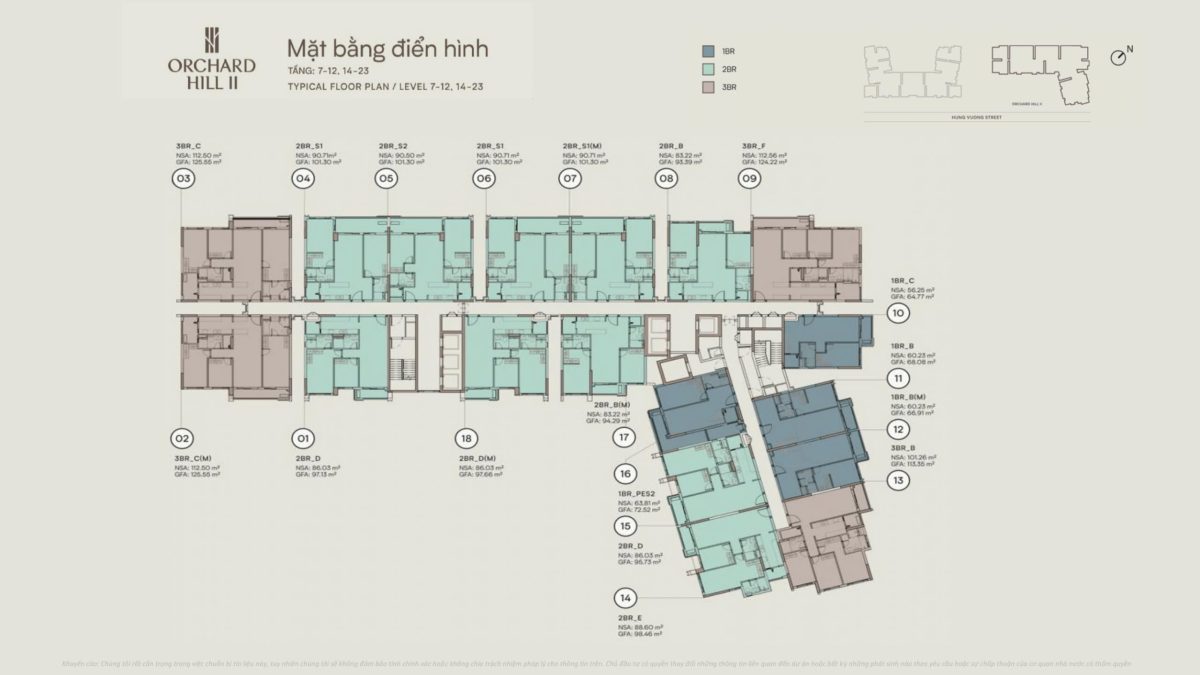 Mặt bằng tầng điển hình tòa Hill 2